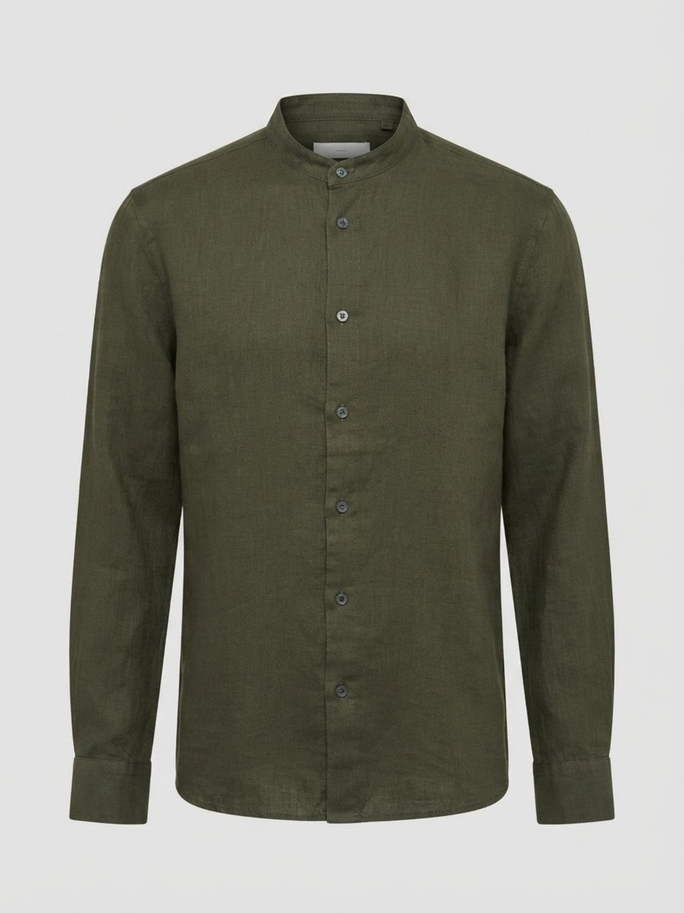 COS Olive Green Band-Collar Button-Down Shirt